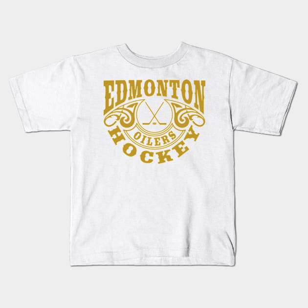 Vintage Retro Edmonton Oilers Hockey Kids T-Shirt by carlesclan